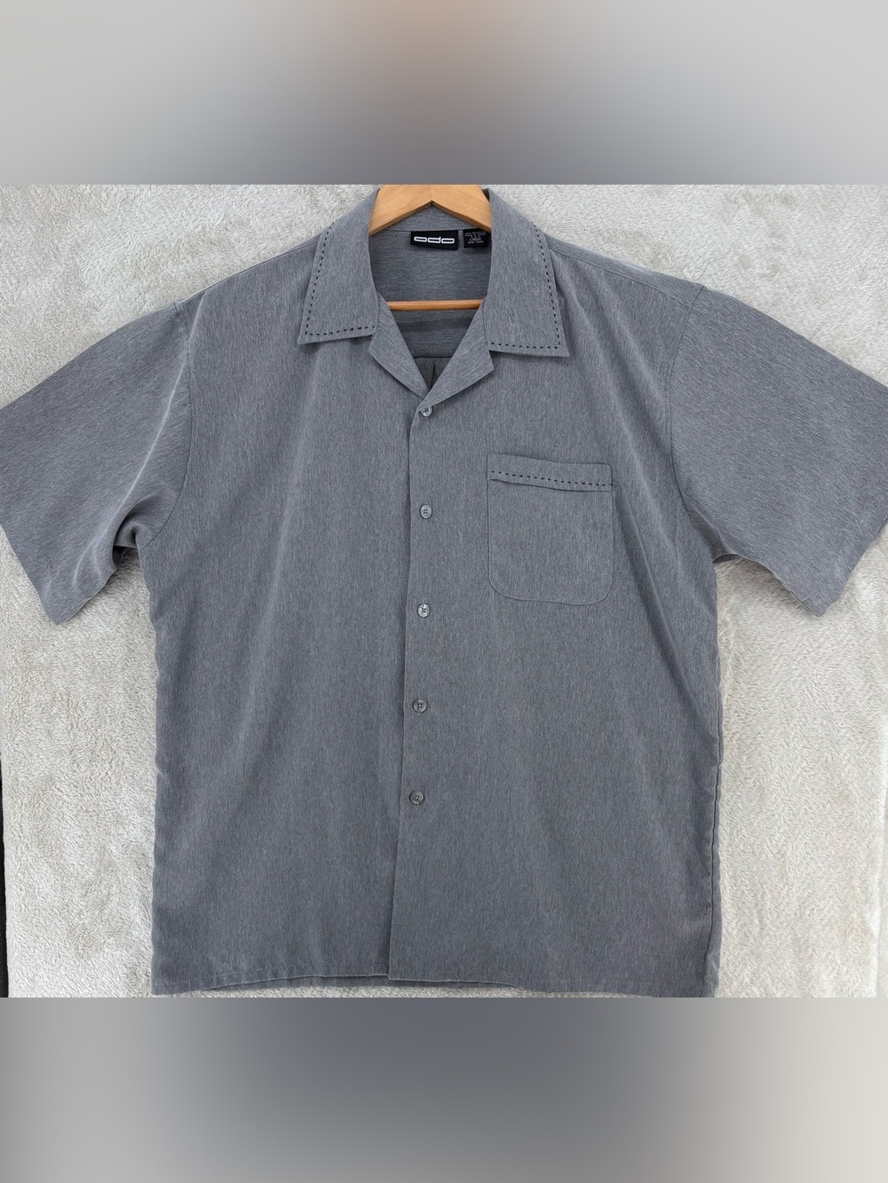 OBO Gray Button Front Camp Shirt Men’s Short Sleeve Bowling Shirt